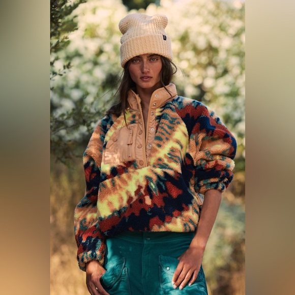 Free People Hit the Slopes Printed Pullover Fleece Jacket Size Small NWT - Picture 1 of 16